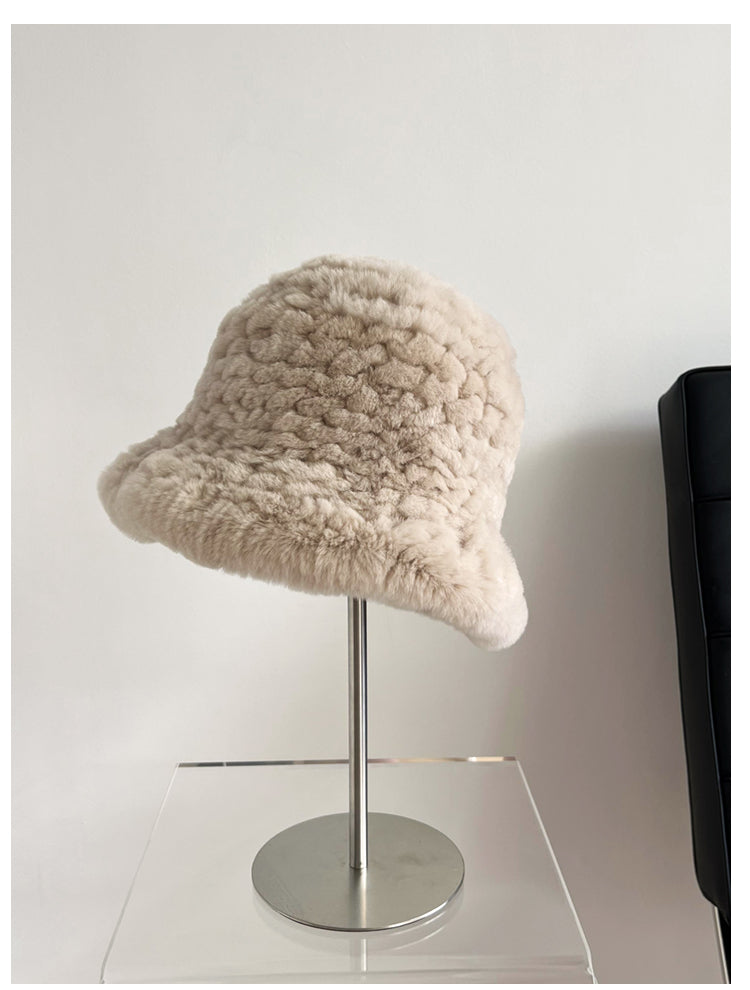 Rex rabbit fur hand-knitted bucket hat-5