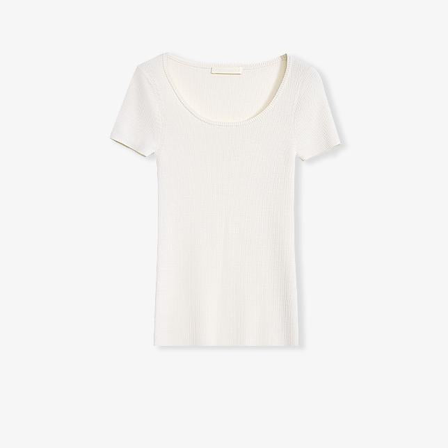 German Yangtze machine washable wool round neck slim short sleeve top for women-5