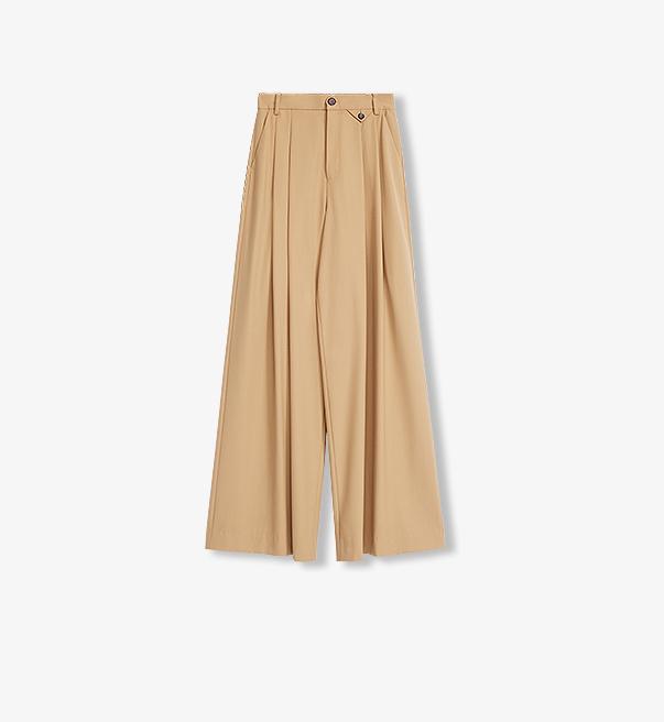 Merino wool blended double pleated wide-leg pants for women, versatile, drapey and comfortable casual trousers-5