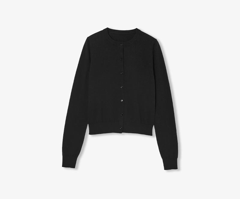 Machine washable round neck long sleeve multi-color knitted wool cardigan solid color base layer top-6