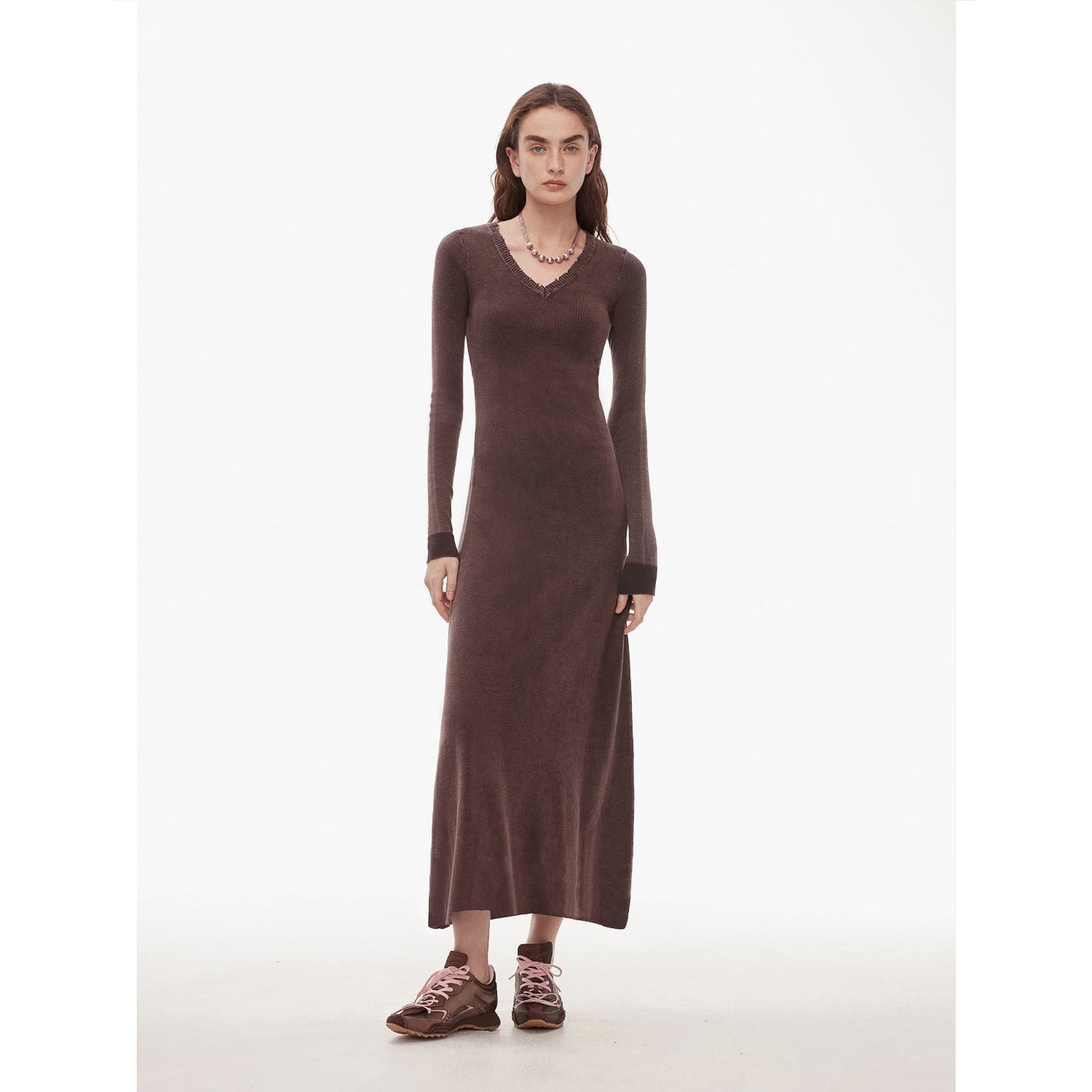 "Kalle Morning" fashionable fermented washed distressed raw edge V-neck waist dress for women-1