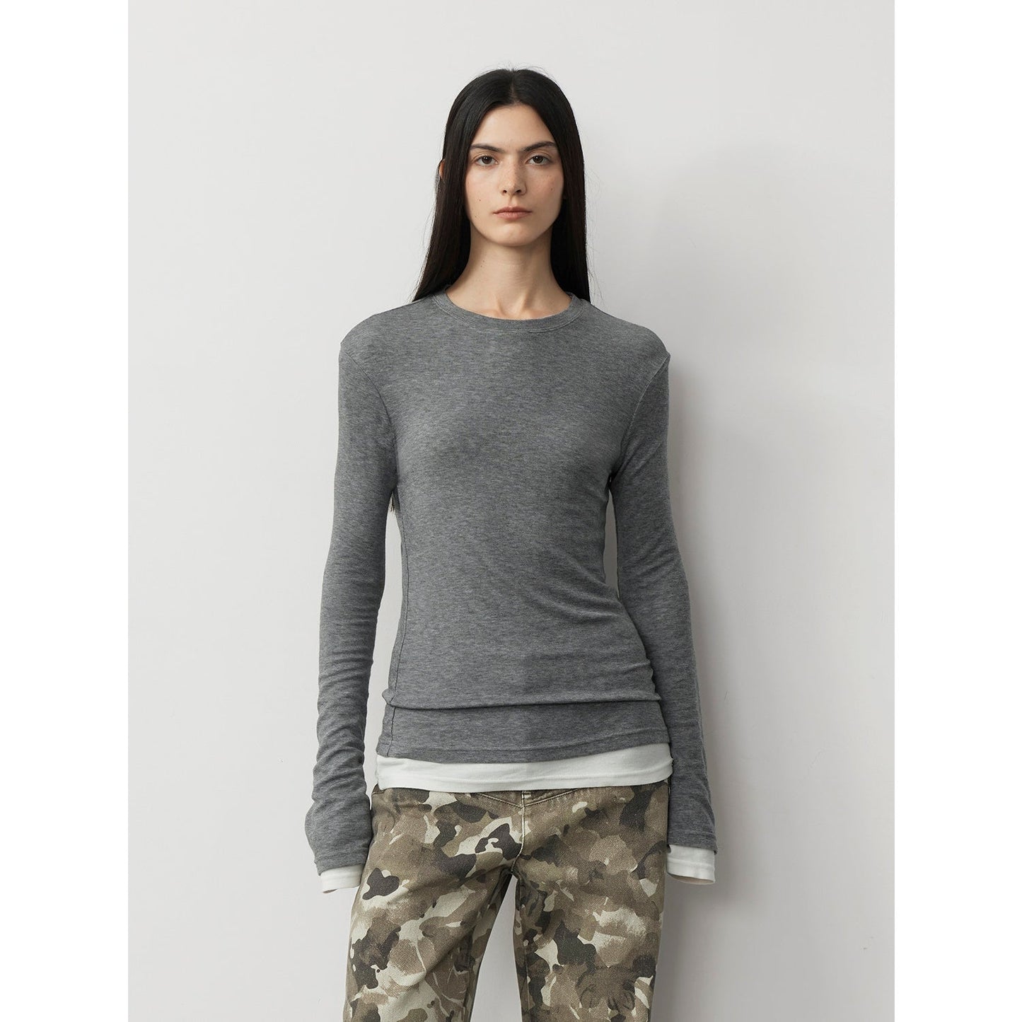 Lyocell wool stretch comfortable breathable fit minimalist solid color long-sleeved T-shirt-7