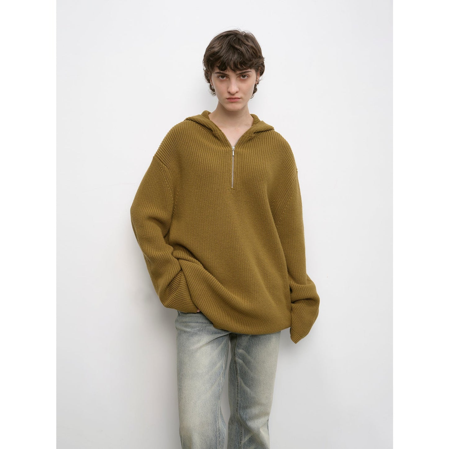 "Autumn Ticket" Simple and versatile Zhongding 30s wool blend hoodie zipper round neck sweater-2