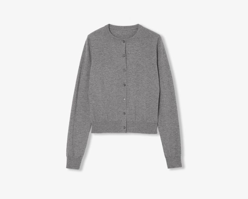 Machine washable round neck long sleeve multi-color knitted wool cardigan solid color base layer top-7