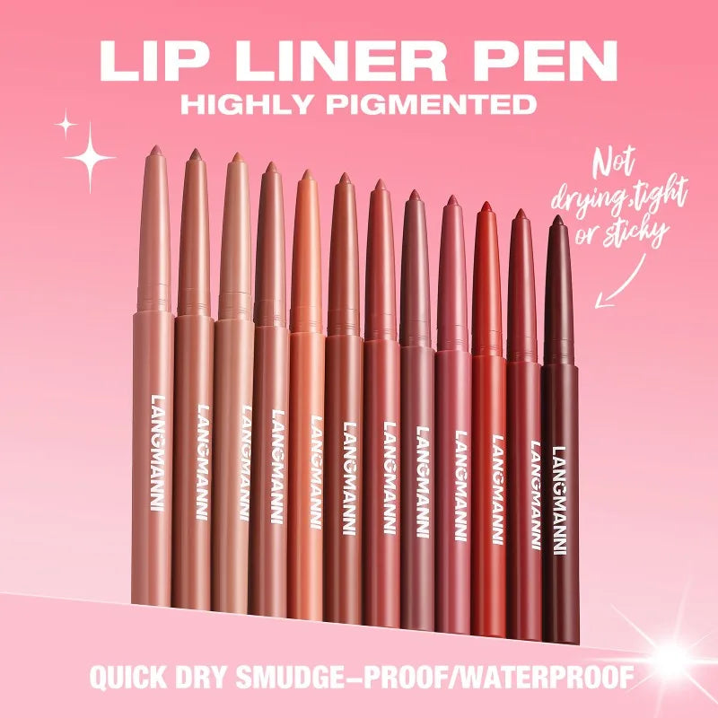 12-color Matte Lip Liner Waterproof Plumping Stain Lipstick Natural Nude Pink Lip Liner Professional Outline Lips Contour Makeup