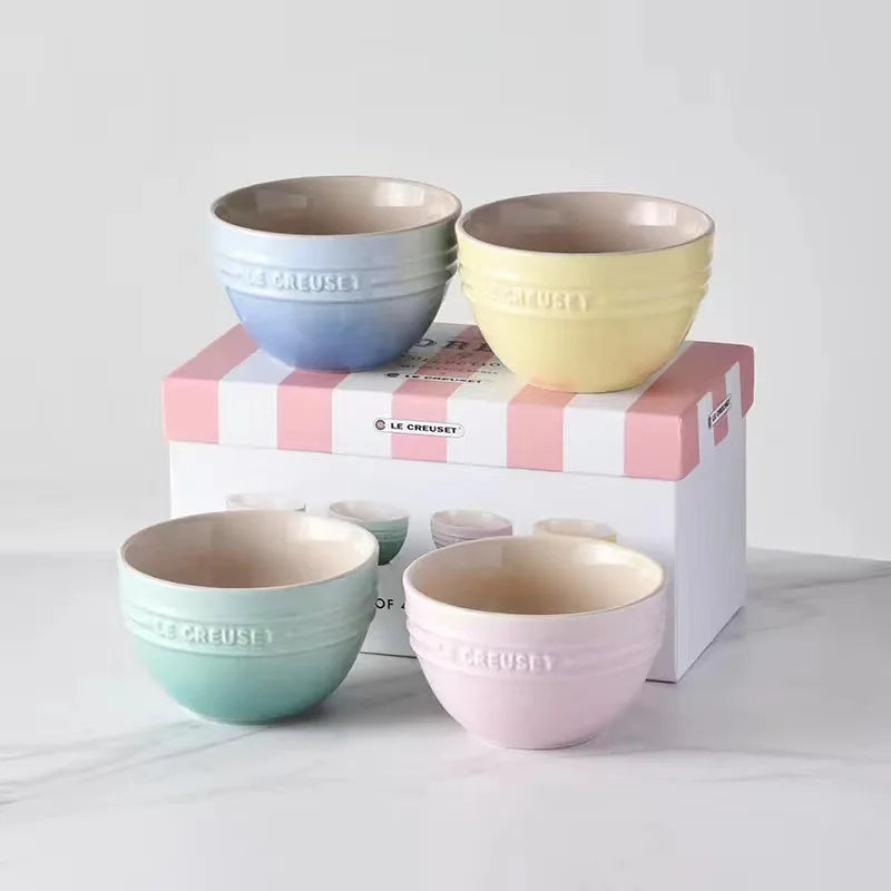 New French Cool Rainbow 12cm 15cm 20 Bowl Set Ceramic Stoneware Rice Bowl Kitchen Household Utensils 6-Piece Set High-End Gift