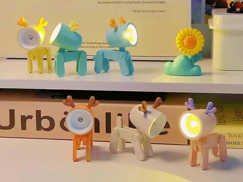 Mini LED Night Light Cute Cartoon Desk Lamp Puppy Deer Desktop Ornament Bedroom Table Lights Children Holiday Gifts