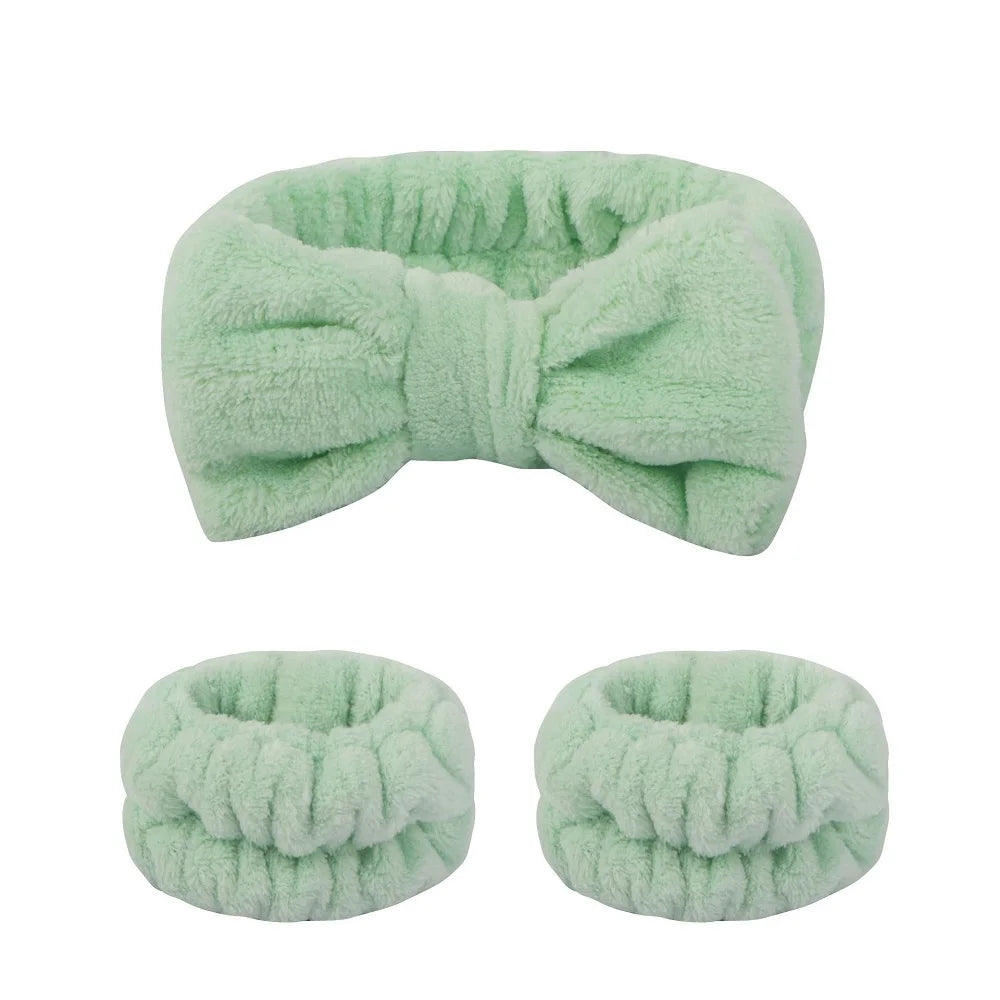 Flannel front bow elastic headband face wash and makeup headband waterproof wrist cover hair tie headband