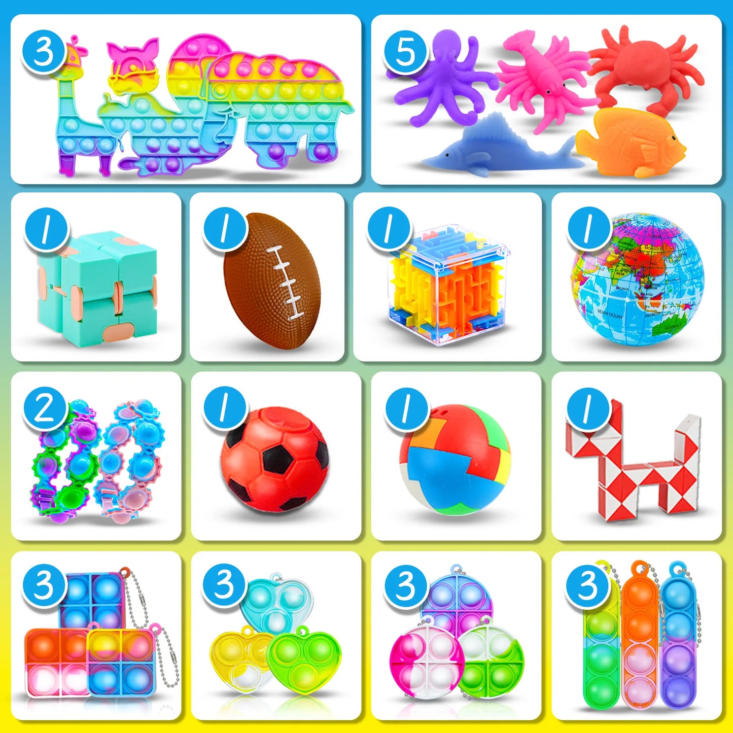 84pc Kids Birthday Parties Pinata Stuffed Gifts Baby Shower Toys Push Bubble Fidget Toys Carnival Prize Pinata Fillert Bulk Toys