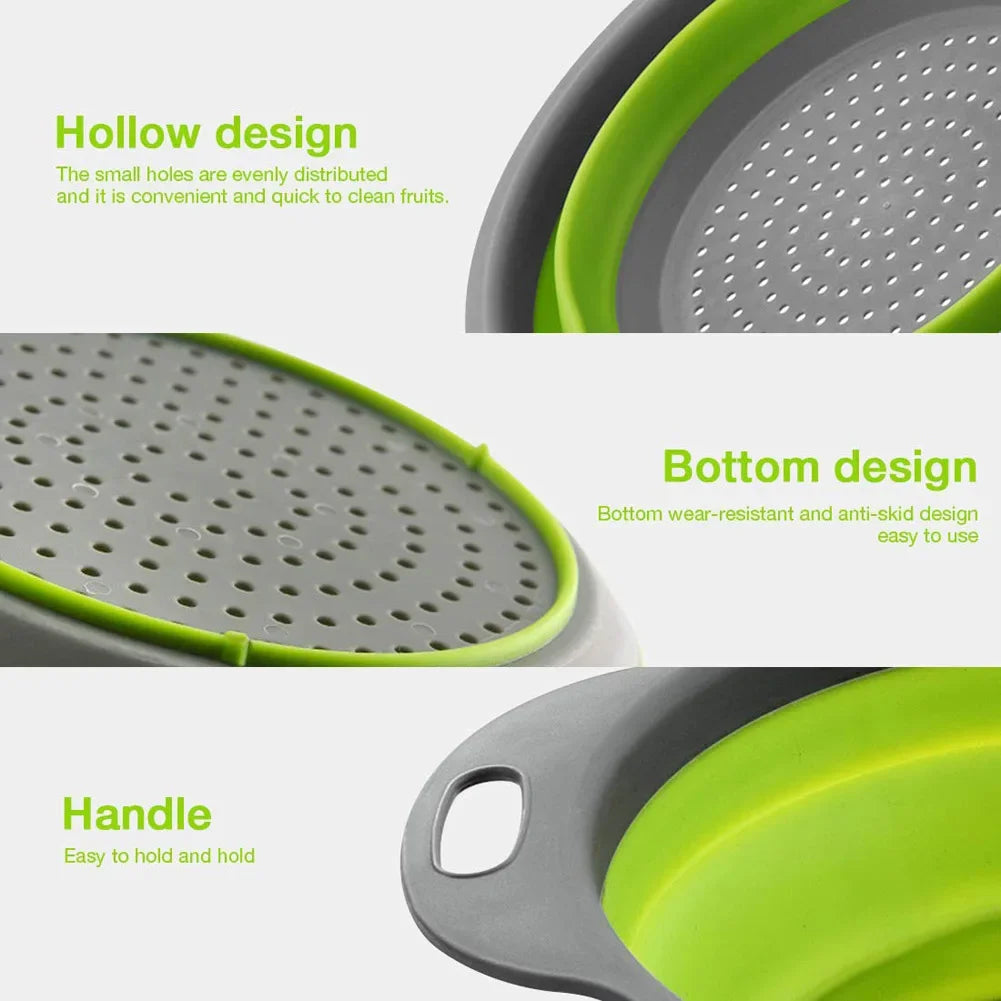 Silicone Round Folding Drain Strainer Basket Collapsible Kitchen