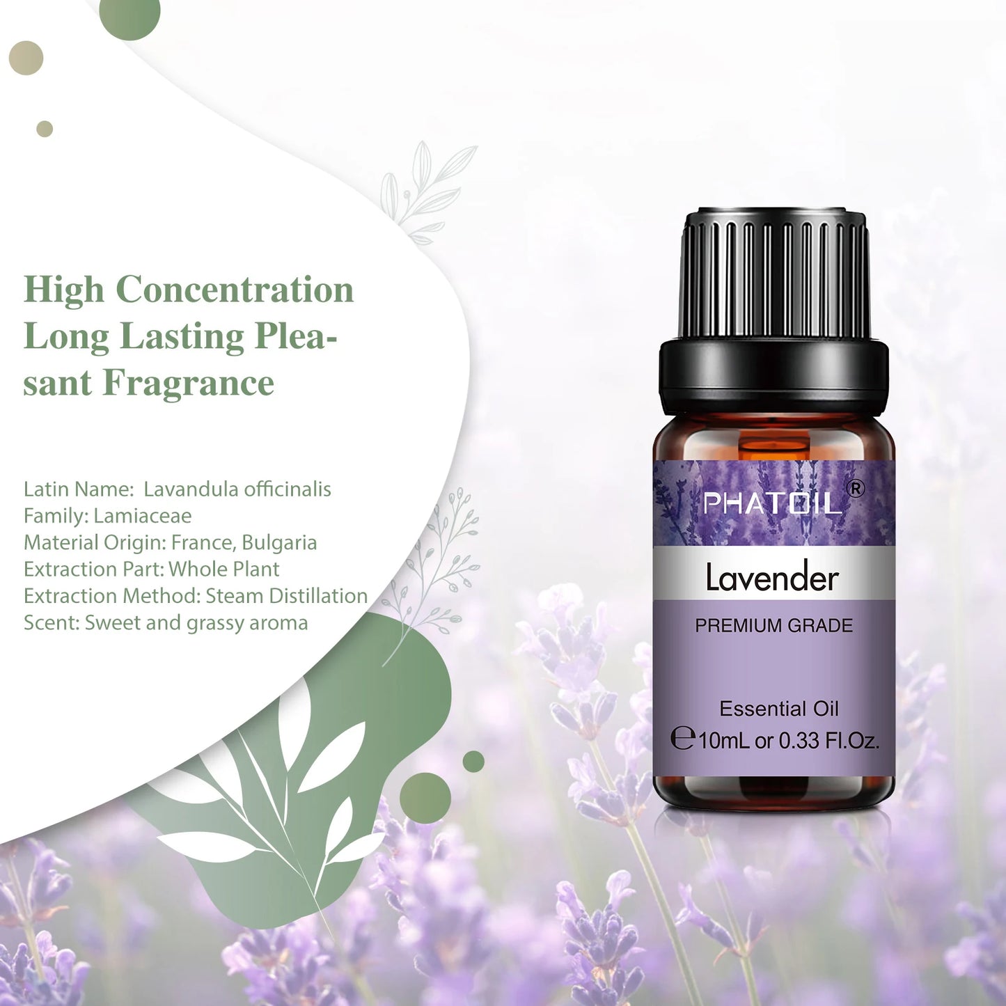 PHATOIL Natural Plant Essential Oil 10ml Eucalyptus Rose Lemon Bergamot Vanilla Peppermint 1PCS Aroma Essential Oil For Diffuser