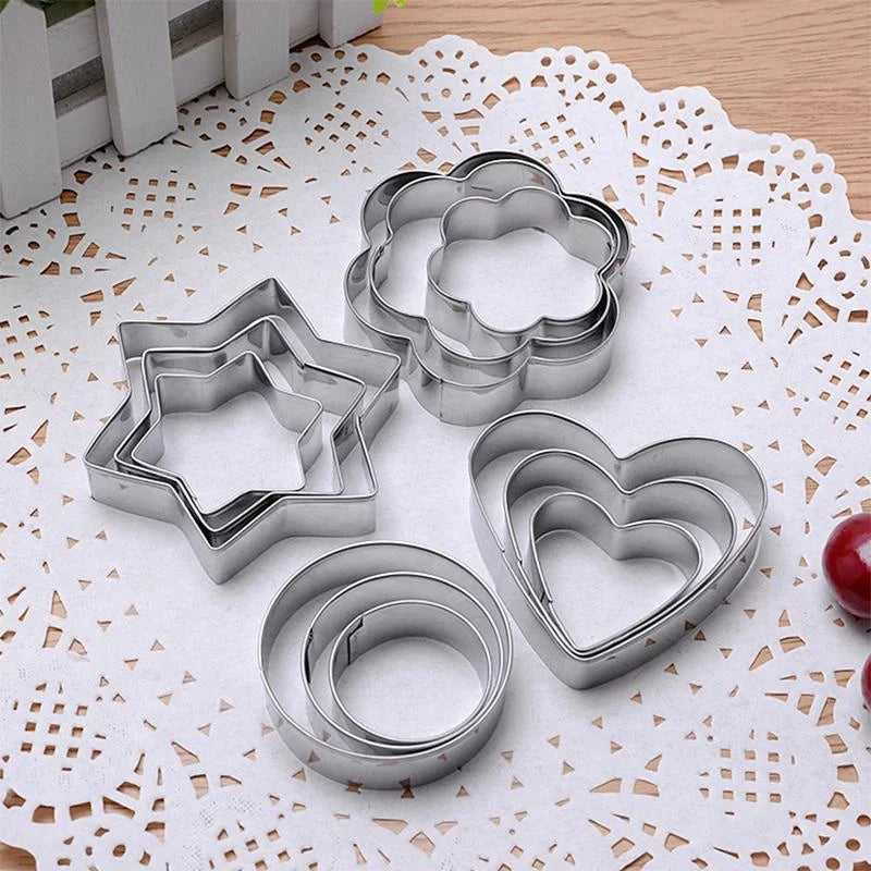 12pcs/sets DIY Mold Star Heart Round Flower Shape Cutter Baking Mould Kitchen Accessories Stainless Steel Cookie Biscuit Tools