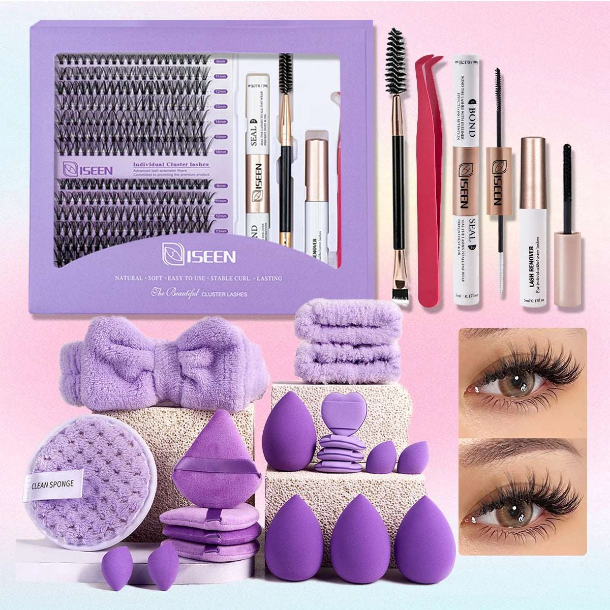 DIY Lash Extension Mix Styles Individual Lash Clusters with Bond&Seal Remover Tweezers Lash Brush eye Makeup tool