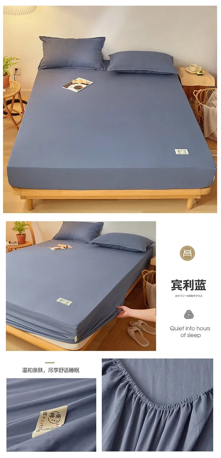 Cotton Fitted Sheet with Elastic Band Anti-Slip Mattress Cover for Single Double Queen King Bed Adjustable Plain Fitted Bedsheet