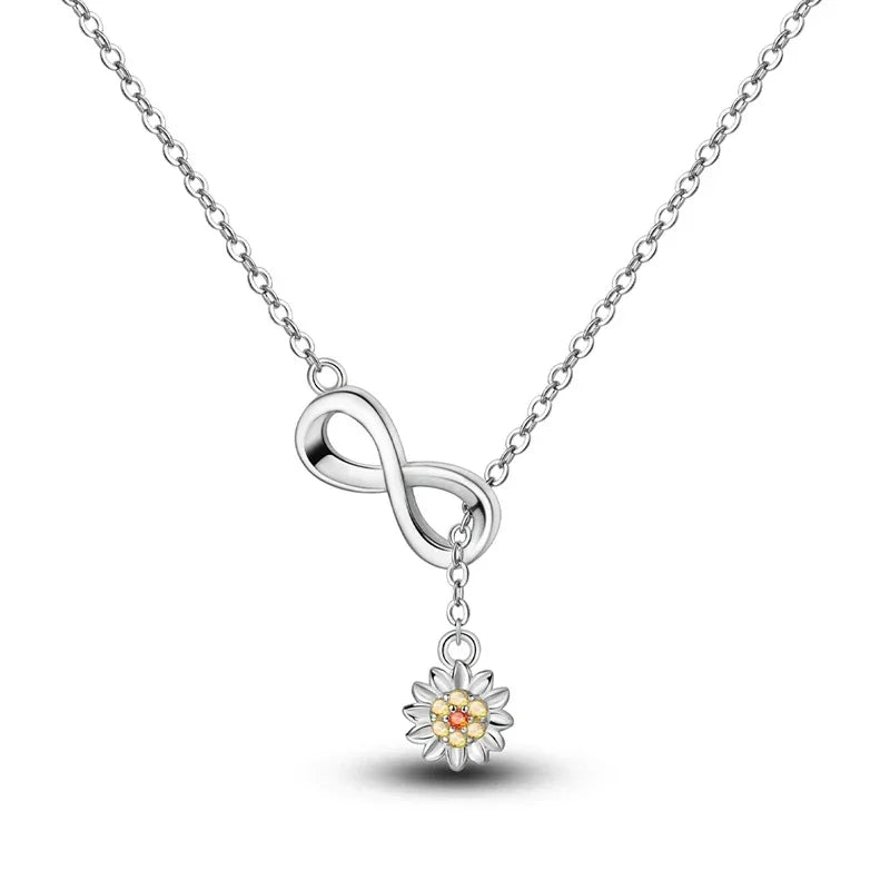 Endless Sunshine Sterling Silver Infinity Necklace With Sunflower