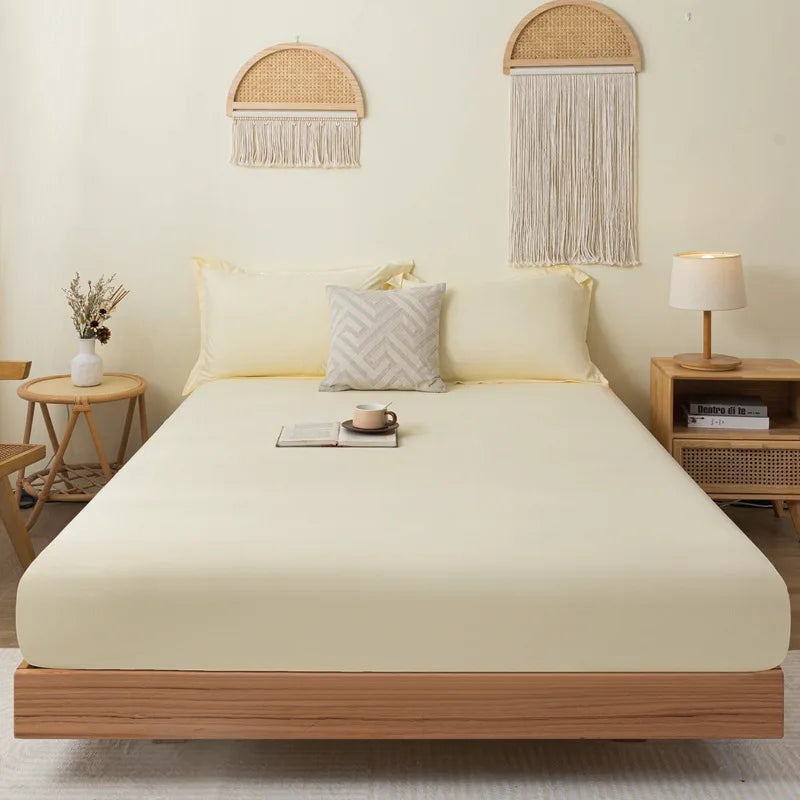 Cotton Fitted Sheet Soild Color with Elastic Band Non Slip Adjustable Mattress Cover for Double King Queen Bed 90/120/150/180M
