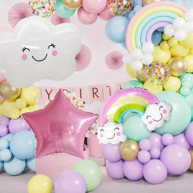 136pcs Macaron Colored White Cloud Balloon Arch Set for Birthdays, Baptisms and General Celebrations Without Electricity