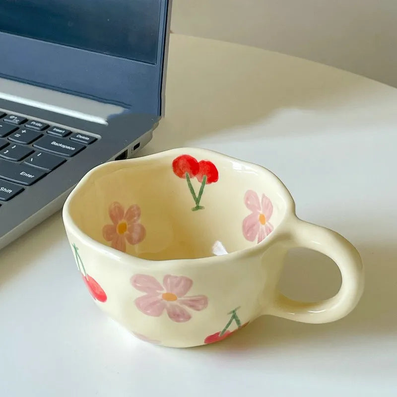 Hand Pinched Irregular Flower Ceramic Mugs Kitchen cup