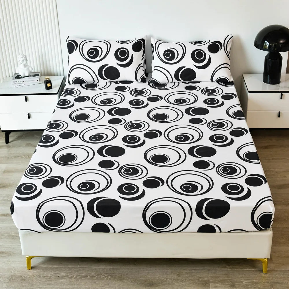 Printed Fitted Sheet Mattress Cover Four Corners with Elastic Band Bed Sheet Bed Sheet Twin Full Queen King Single Double Size