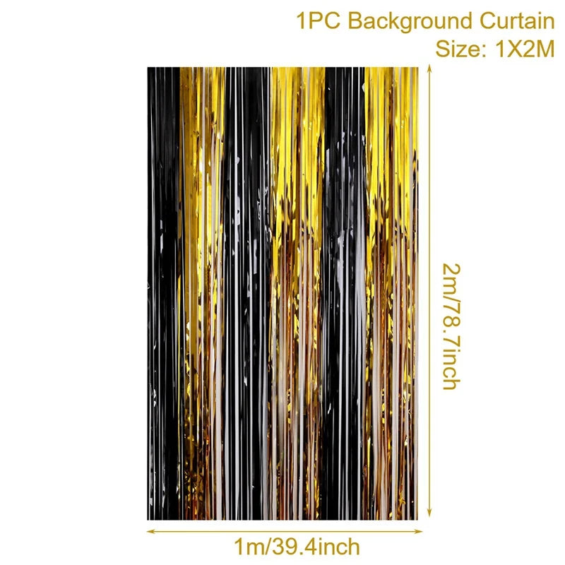 Birthday Party Decorations Backdrop Curtains Glitter Black Gold Tinsel Fringe Foil Curtain Background Wedding Adult Anniversary
