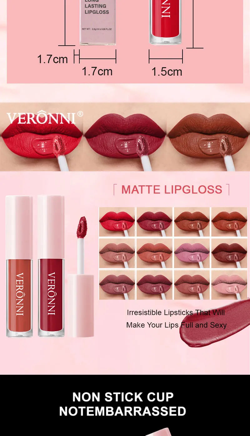 12 Colors Matte Liquid Lipstick 2.3ml Mini Size Vegan&Cruelty-Free Long Lasting Non-Drying Nude to Bold Shades Fade Proof Makup