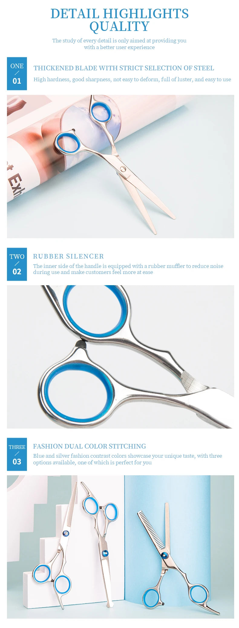 3 Styles Barber Scissors Hairdressing Tool for Cutting Hair Stainless Steel Barbershop Accessories Home Salon Haircut Tools