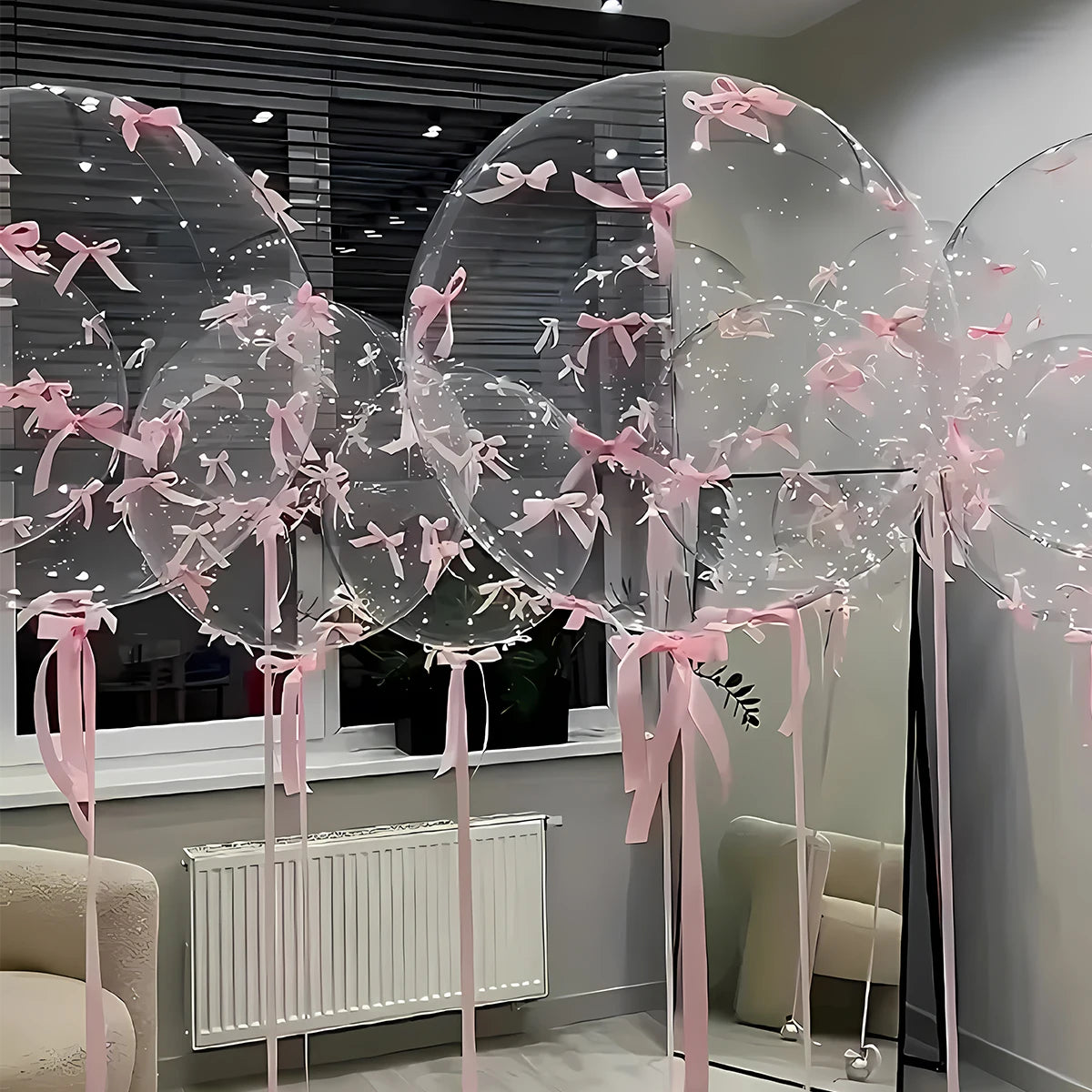 47pcs Transparent Bobball Pink Bow Ribbon Latex Balloon Set Bridal Wedding Decor Girl Birthday Baby Shower Party Supplies Ballon