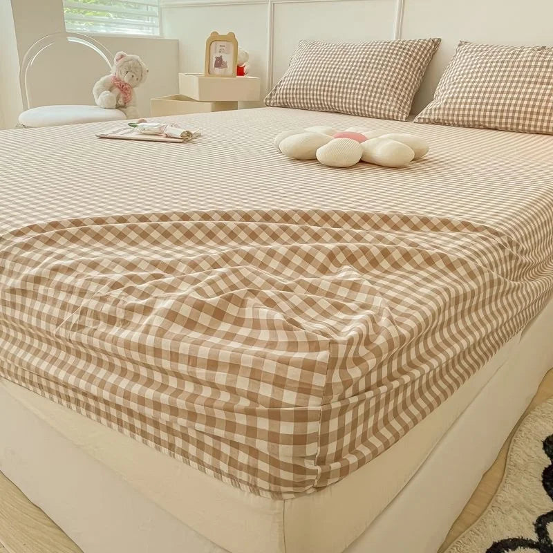 Washed Cotton Fitted Sheet Non Slip Fitted Sheet Elastic Band Around Mattress Cover Bed Cover And Pillowcase