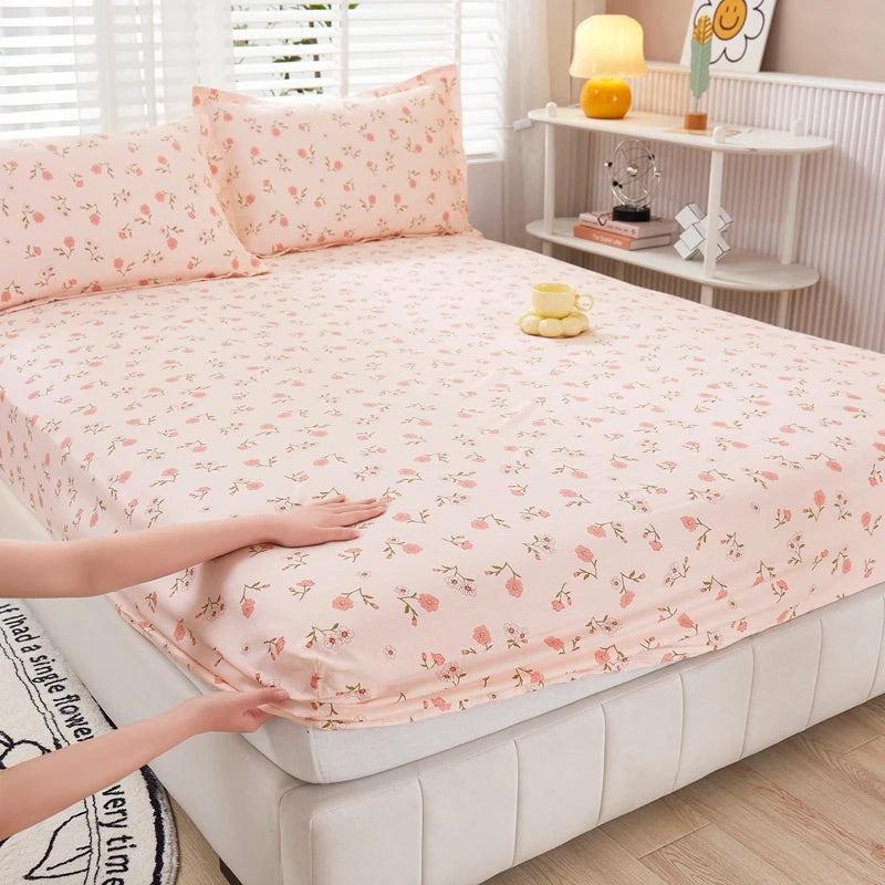 Cartoon Style Fitted Sheet Pure Cotton Bed Sheets Adults Kids Room Mattress Cover Printed Bed Linen 매트리스커버 (No Pillowcase)