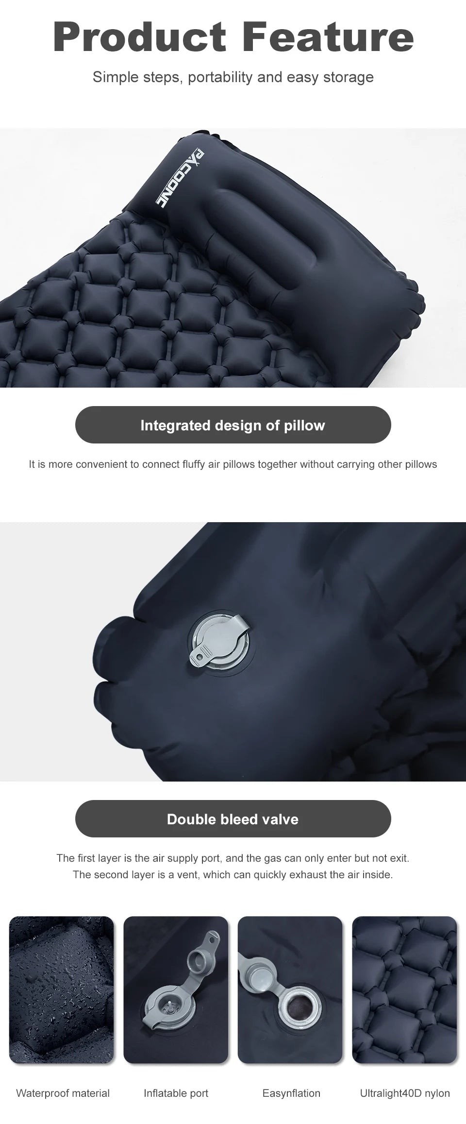 PACOONE Outdoor Camping Sleeping Pad Folding Sleep Mat Beach Inflat Mattress with Pillows Ultralight Air Mat Travel Hiking New