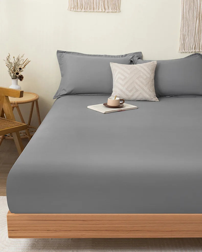 Cotton Fitted Sheet Soild Color with Elastic Band Non Slip Adjustable Mattress Cover for Double King Queen Bed 90/120/150/180M