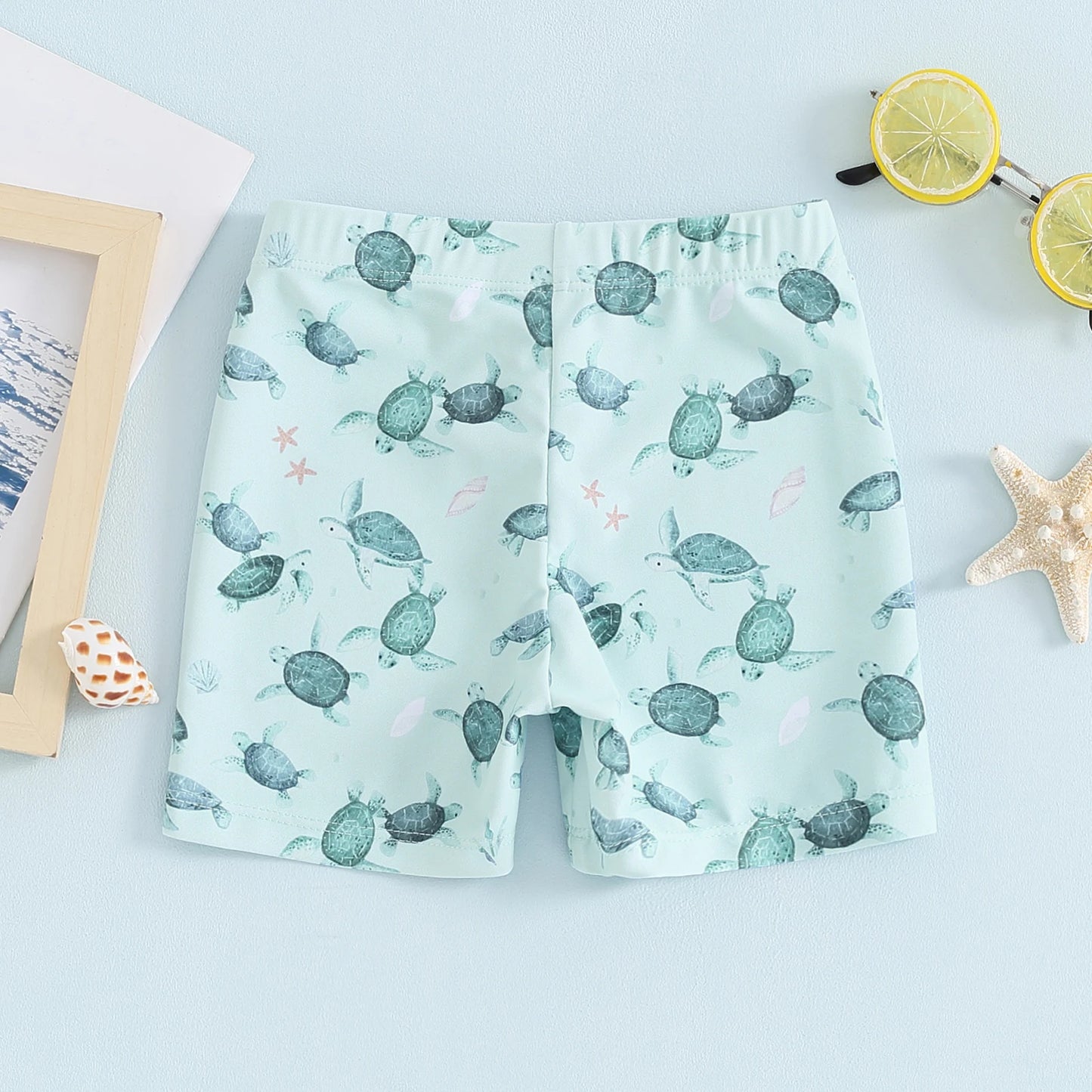 Summer Toddler Boys Swim Trunks Bathing Suit Dinosaur/Plaid/Turtle Print Elastic Drawstring Board Shorts Swimwear Beach Shorts