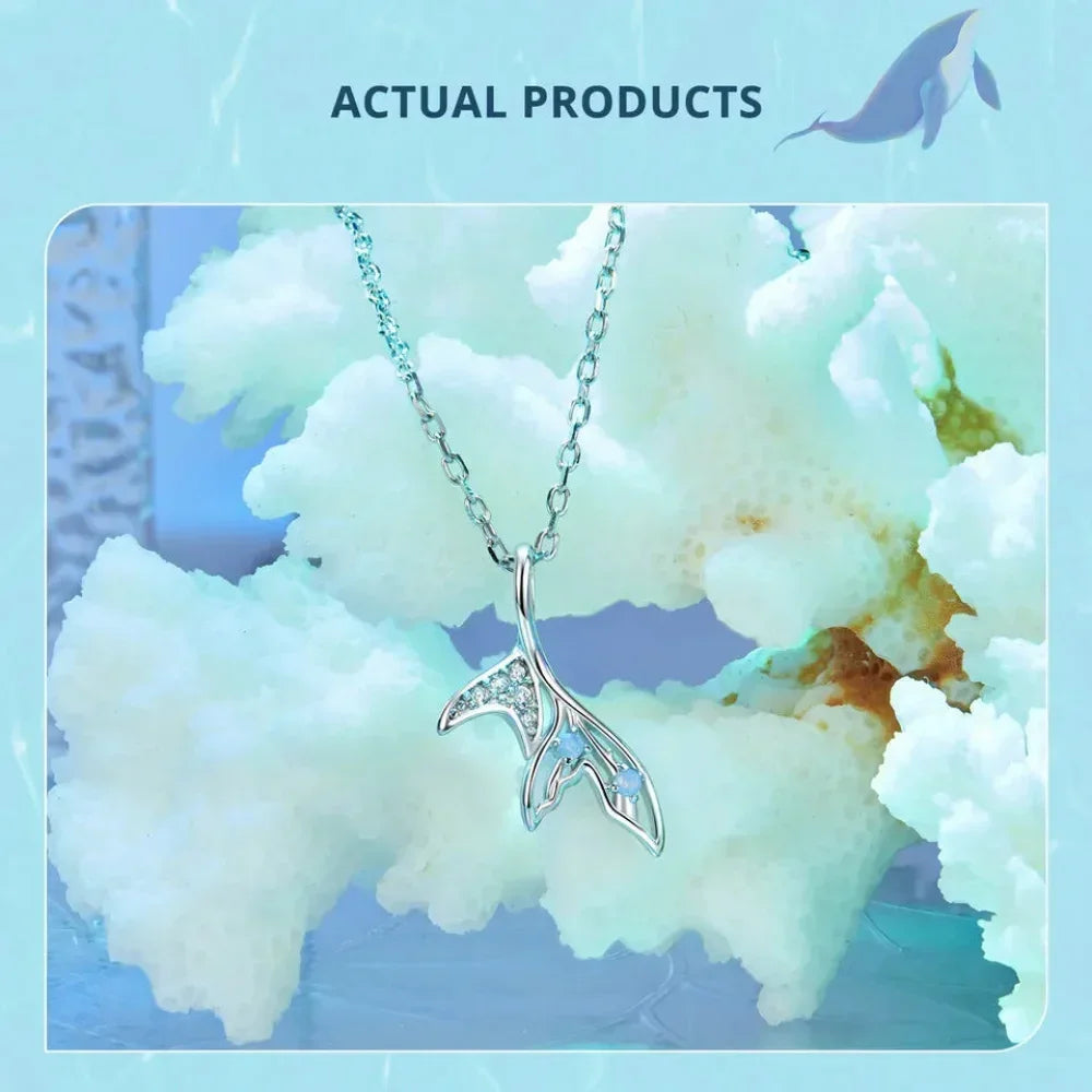 Delicate Fishtail Necklace - Shimmering Blue Nano Opal & White Gold Plate