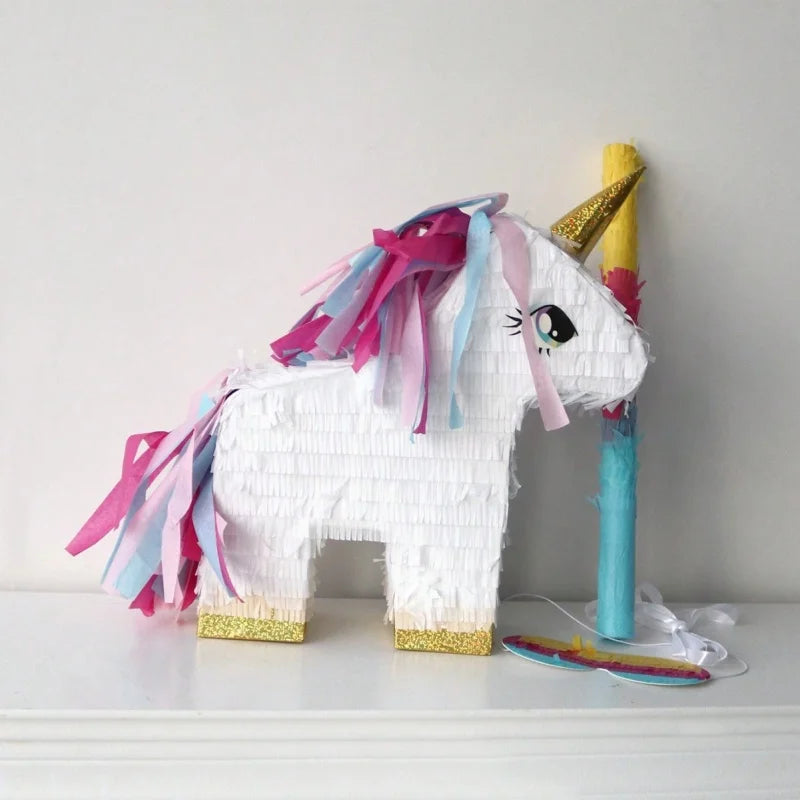 1SET/Box Unicorn Pinata with a Blindfold and Stick Birthday Party Decoration Bundle Handmade Piñatas Candy Gift Unicorn Pinatas