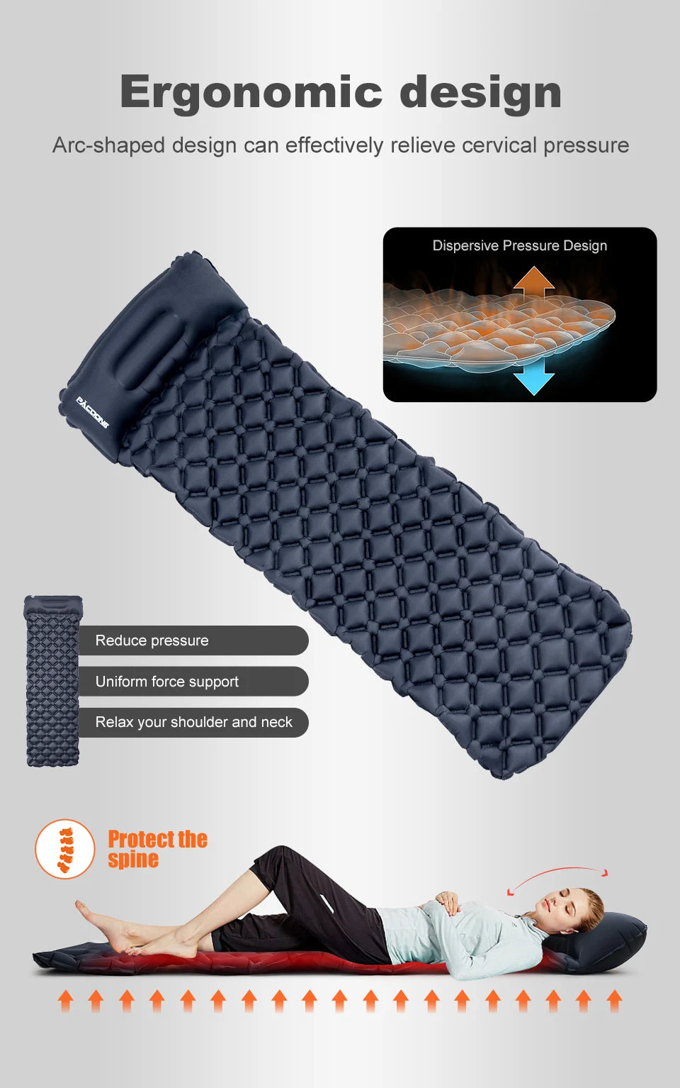 PACOONE Outdoor Camping Sleeping Pad Folding Sleep Mat Beach Inflat Mattress with Pillows Ultralight Air Mat Travel Hiking New