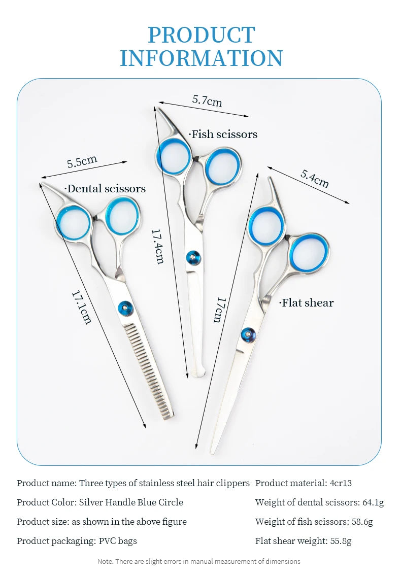 3 Styles Barber Scissors Hairdressing Tool for Cutting Hair Stainless Steel Barbershop Accessories Home Salon Haircut Tools