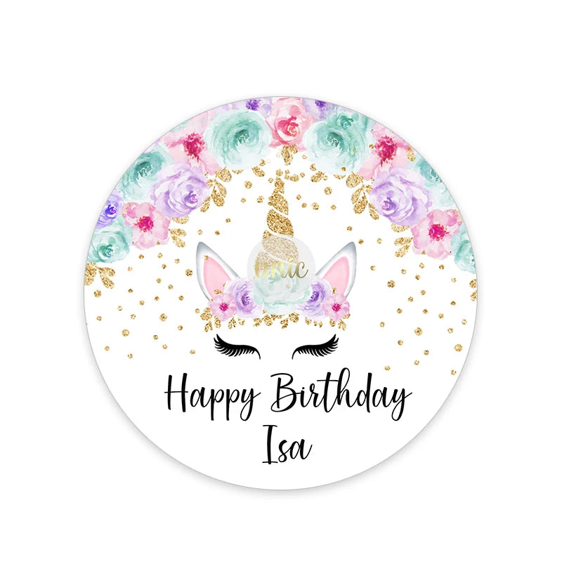 Unicorn Party Sticker Customized Name Text Candy Box Decor Baptism Baby Shower Decorations Kids Favors DIY Supplies