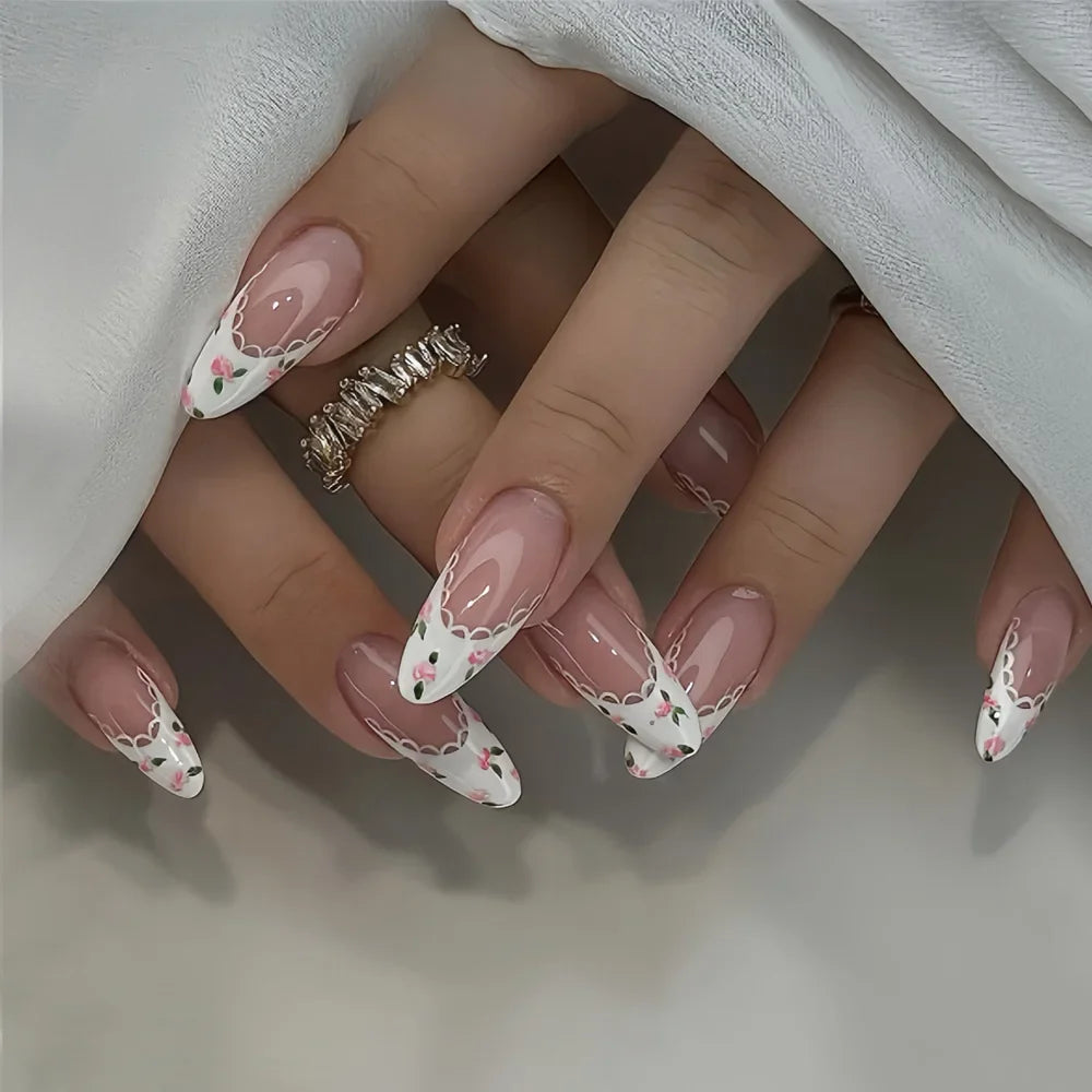 24 Pcs Matte Almond False Nails Set-27