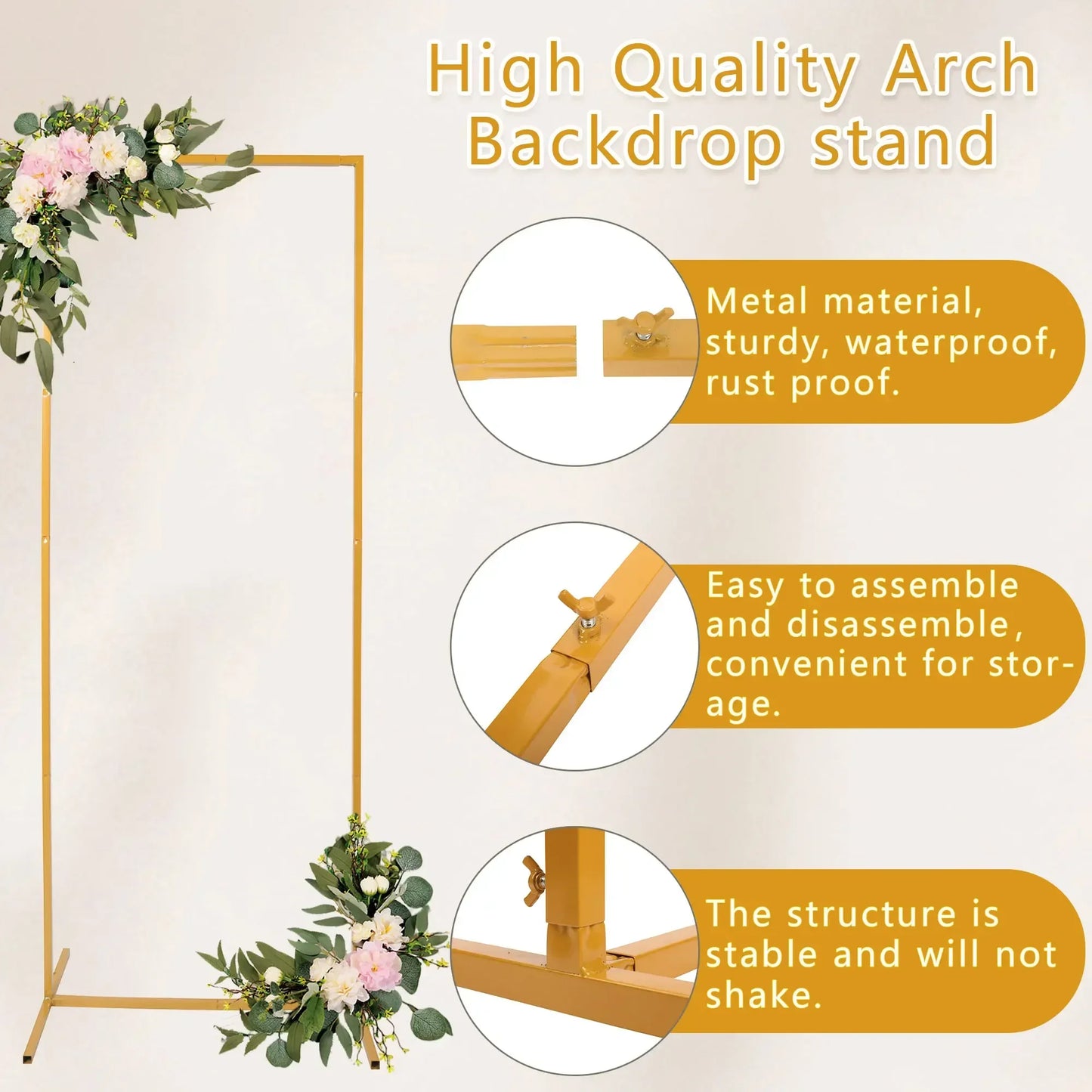 Wedding Arch Backdrop Stand Square Metal Rectangular Frame for Ceremony Party Birthday Bridal Baby Shower Anniversary Decoration