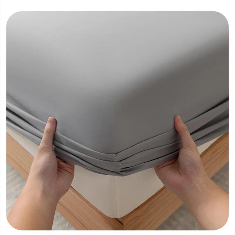Cotton Fitted Sheet Soild Color with Elastic Band Non Slip Adjustable Mattress Cover for Double King Queen Bed 90/120/150/180M