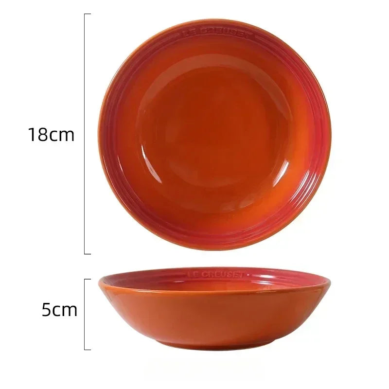 7 inches Ceramic Soup Bowl Dinner Plate Dessert Salad Food Dish Kitchen Serving Tray French Gradient Colorful Deep Tableware