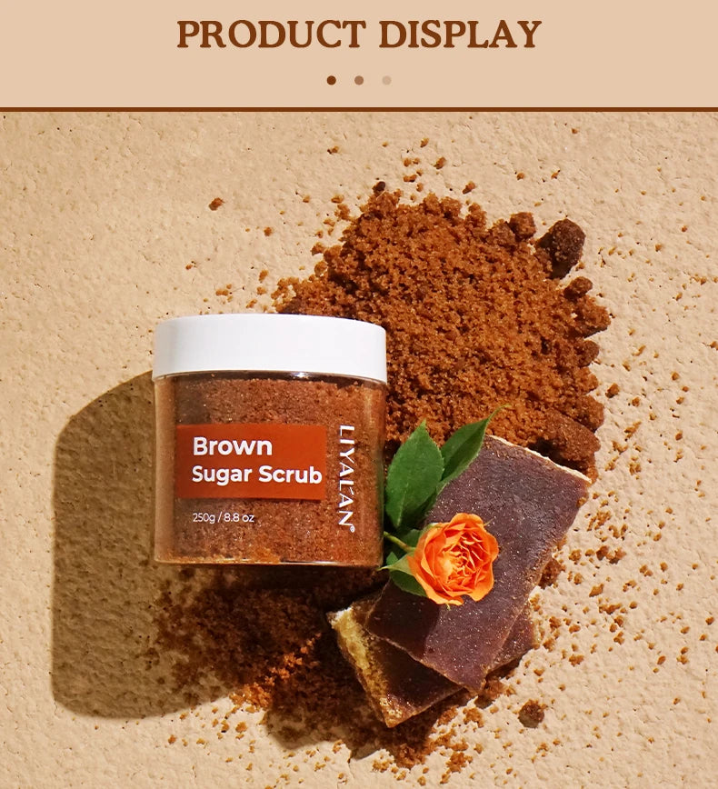 LIYALAN Brown Sugar Body Scrub Smooth Skin Exfoliating Deep Cleaning Softens Cuticles Moisturizing Whitening SPA Organic Sugar
