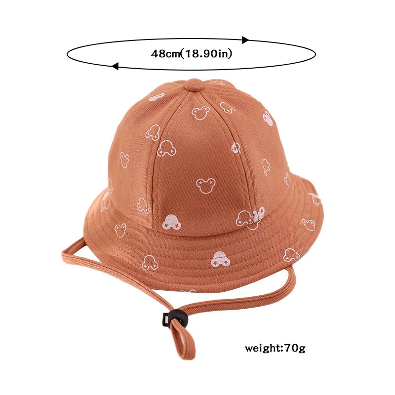 Baby Sunscreen Bucket Hats Cute Cartoon Print Toddler Boy Girl Outdoor UV Protection Fisherman Caps Korean Adjustable Kids Hats
