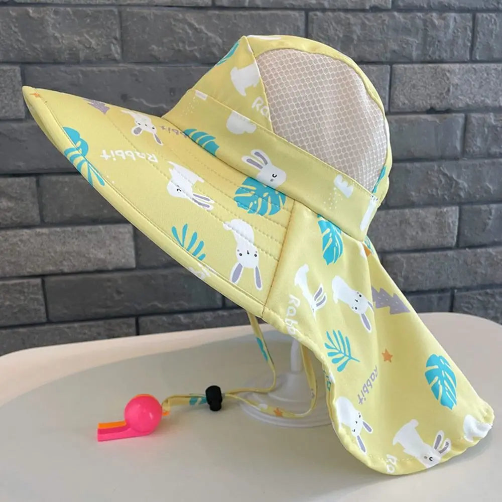 Anti UV Kids Summer Baby Sun Hat Bucket Cap With Whistle For Girls Boys Outdoor Neck Ear Cover Beach Cap