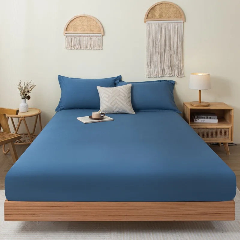 Cotton Fitted Sheet Soild Color with Elastic Band Non Slip Adjustable Mattress Cover for Double King Queen Bed 90/120/150/180M