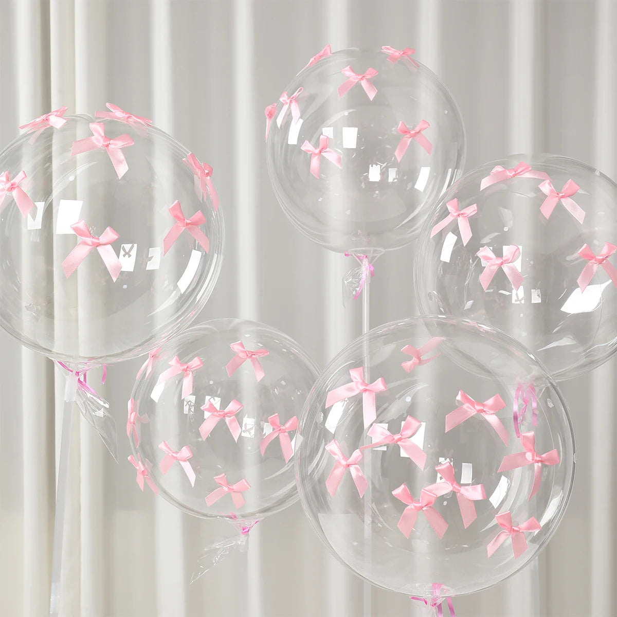 47pcs Transparent Bobball Pink Bow Ribbon Latex Balloon Set Bridal Wedding Decor Girl Birthday Baby Shower Party Supplies Ballon