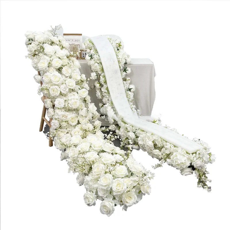 2M Luxurious White Rose Sofa Table Runner Flower Row Wedding Backdrop Decor Floral Arrangement Party table Window Display Props