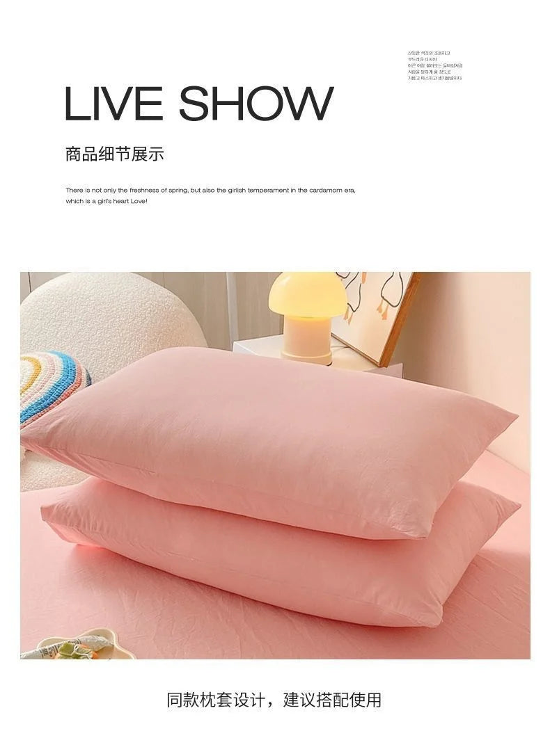 Washed Cotton Fitted Sheet Non Slip Fitted Sheet Elastic Band Around Mattress Cover Bed Cover And Pillowcase