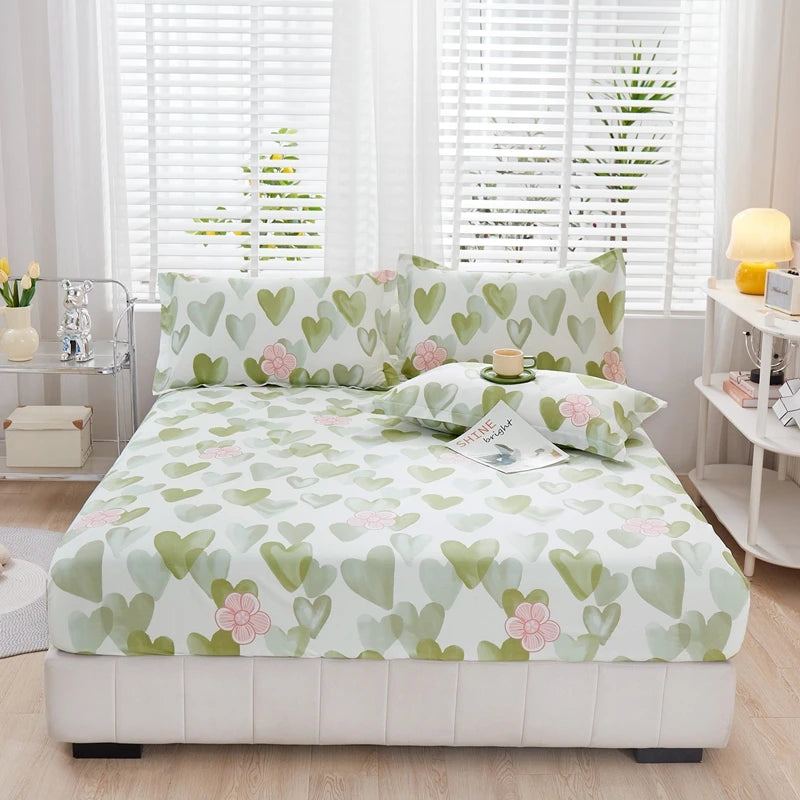 Cartoon Style Fitted Sheet Pure Cotton Bed Sheets Adults Kids Room Mattress Cover Printed Bed Linen 매트리스커버 (No Pillowcase)