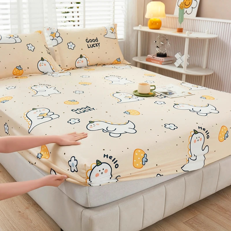 Cartoon Style Fitted Sheet Pure Cotton Bed Sheets Adults Kids Room Mattress Cover Printed Bed Linen 매트리스커버 (No Pillowcase)